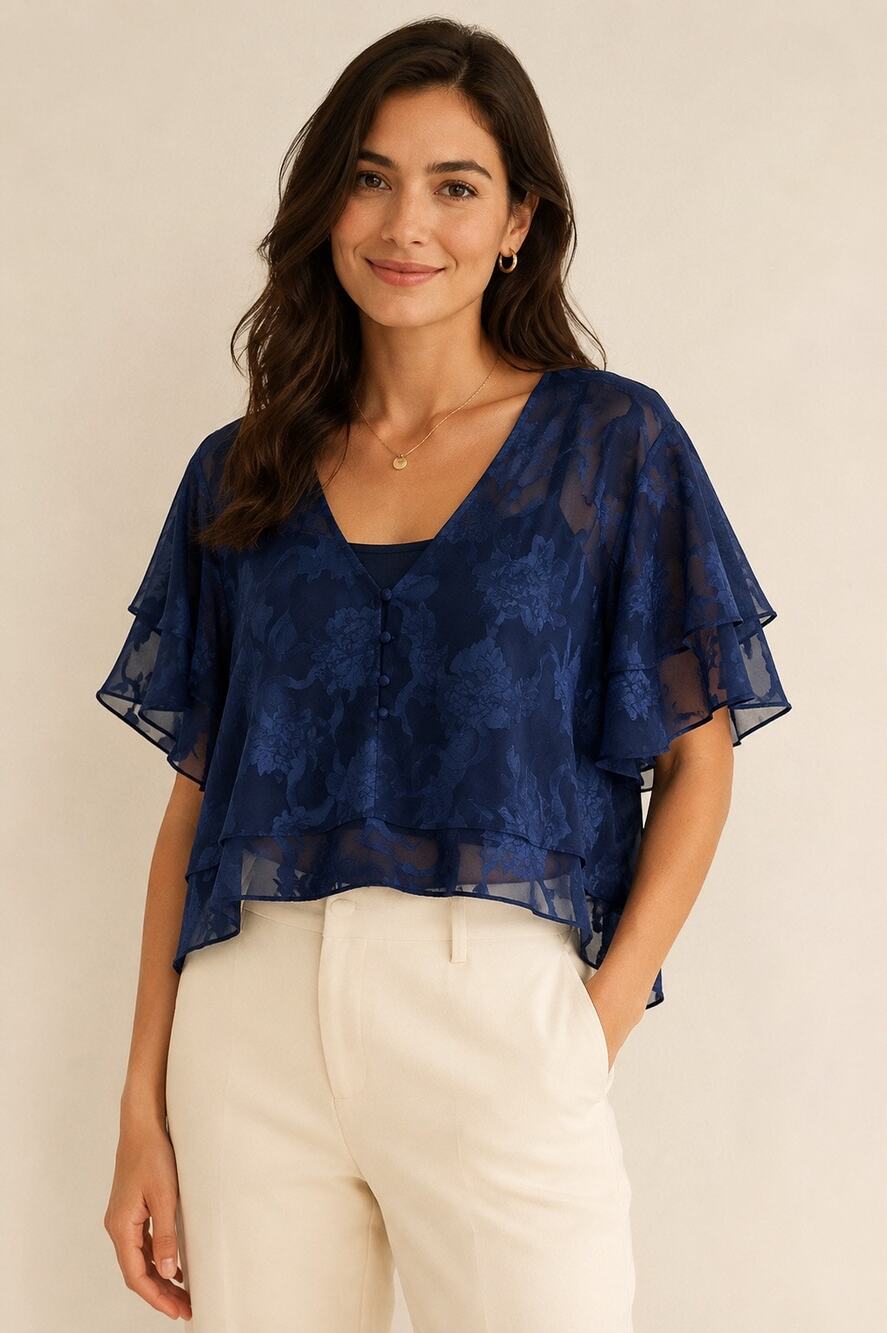 Vintage Victoria’s Secret Gold Label Navy Burnout Blouse Medium